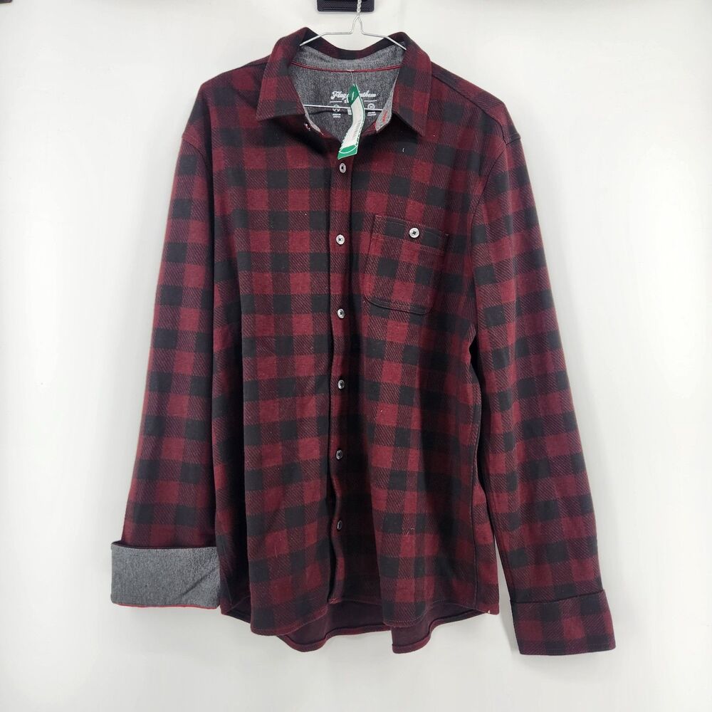 Flag & Anthem Men's Red‎ Large Dillon Box Plaid Knit Flannel NWT